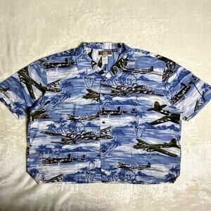 Kalaheo WWII Hawaiian Shirt Men's 2XL Rayon Planes Fighters Bombers Pacific